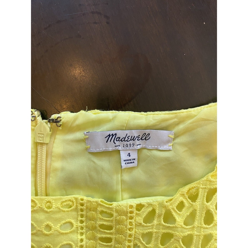 MADEWELL Eyelet Trail Yellow Sleeveless Pockets Mini Dress Size 4 - Picture 3 of 6